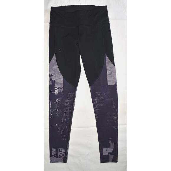 Under Armour Womens Compression Pants Sz M Black Purple Print Athletic Workout - Picture 1 of 4